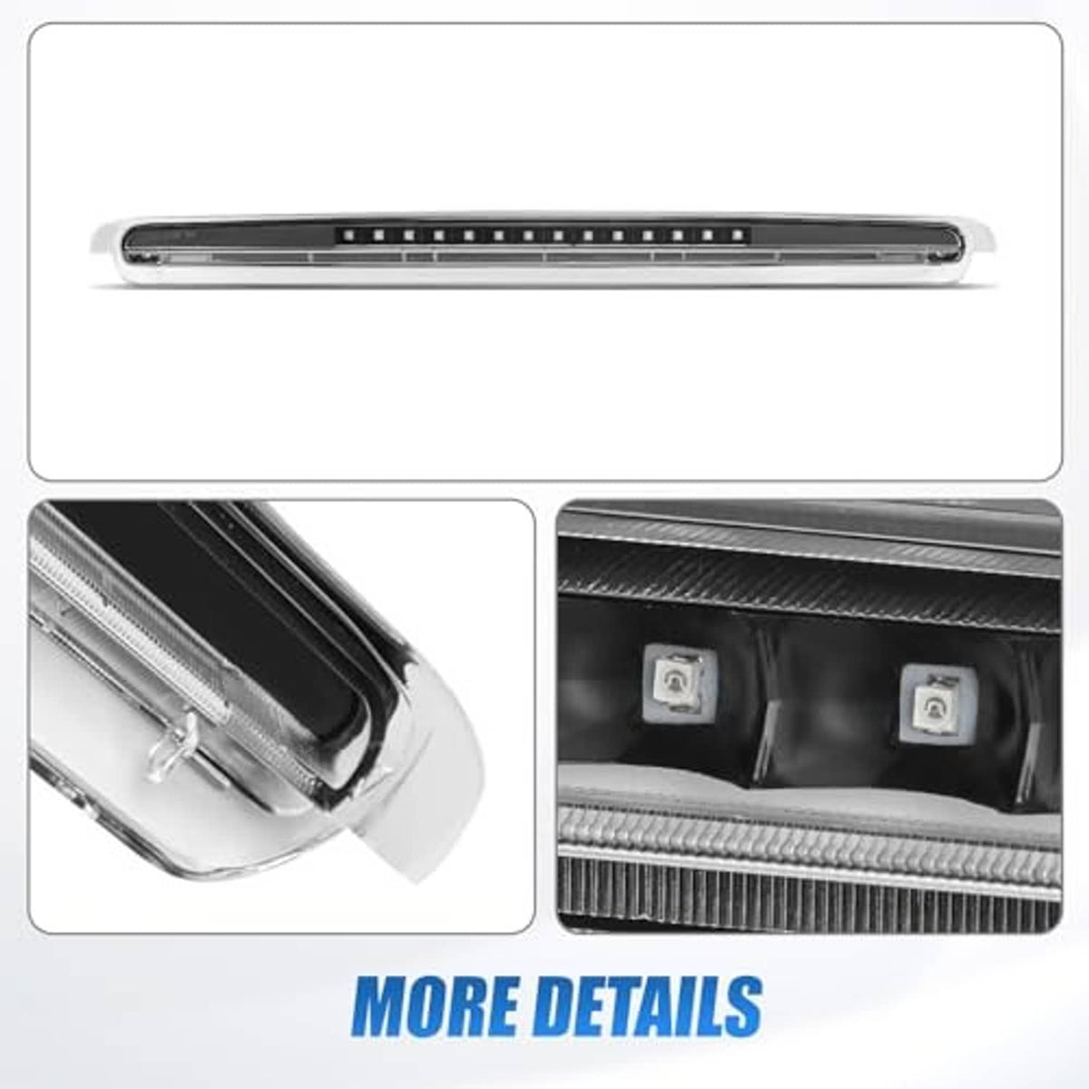 Third brake light bar with close-up views of LED housing and wiring ports