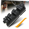 Black power window and mirror control switch panel with rocker buttons and circular selector