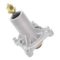 Lawn mower spindle assembly with silver housing and gold top fitting