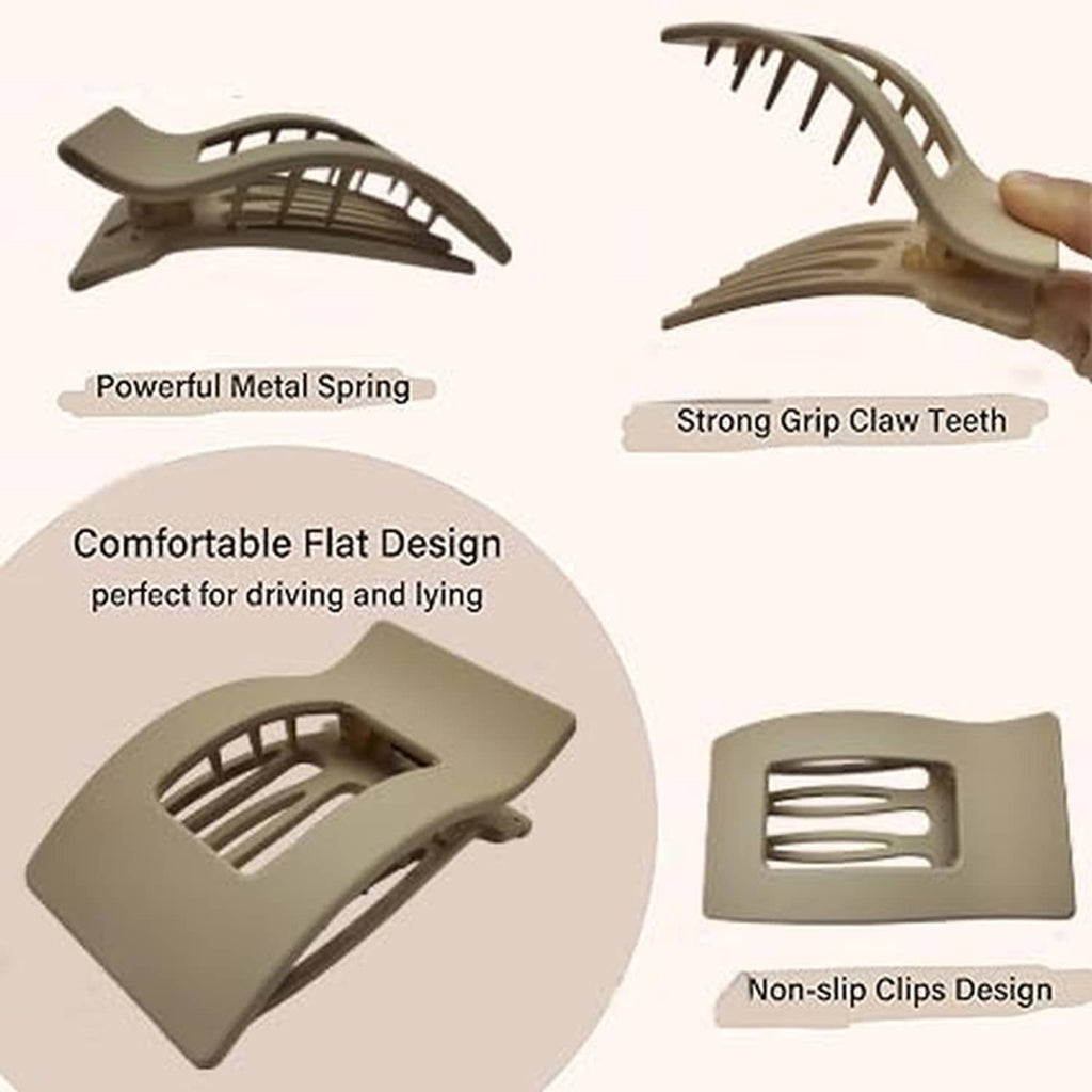 Olive square flat claw hair clips with comb teeth, strong grip design
