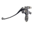 Silver left motorcycle clutch lever with perch and black mounting bracket