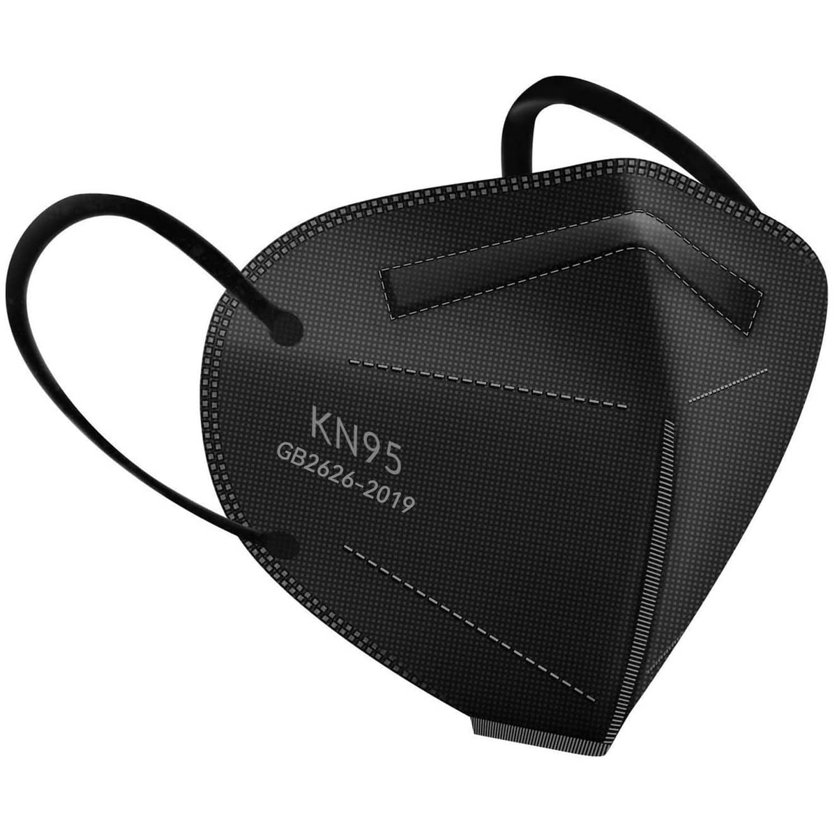 Deep black KN95 respirator mask with ear loop and adjustable nose bridge
