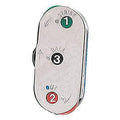 Grey metal umpire indicator board with colored 1-3 strike/out markers