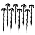 Black plastic tent stakes, C-hook heads and sharp points, 8-pack set