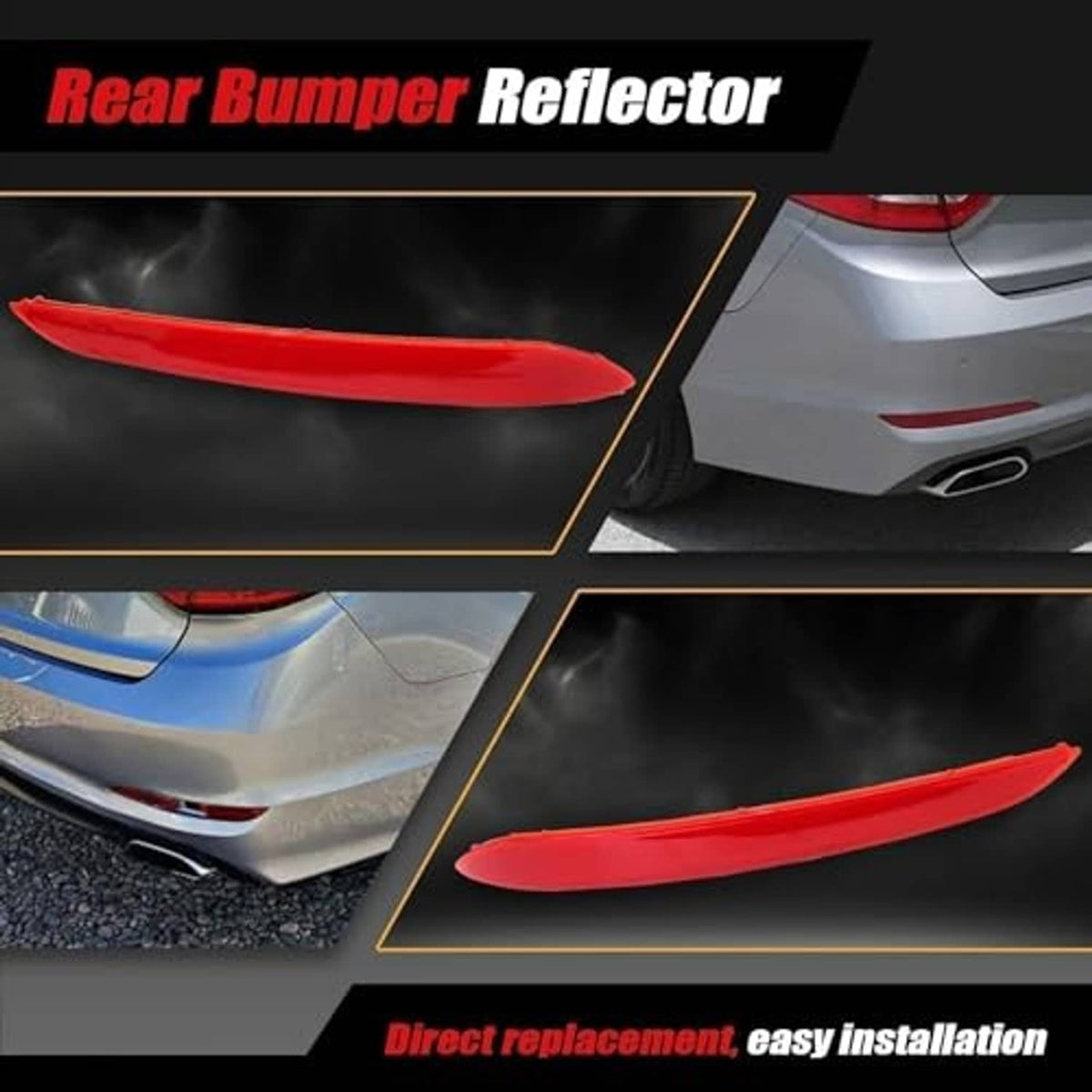 Red rear bumper reflector strips with mounting tabs shown in close-up