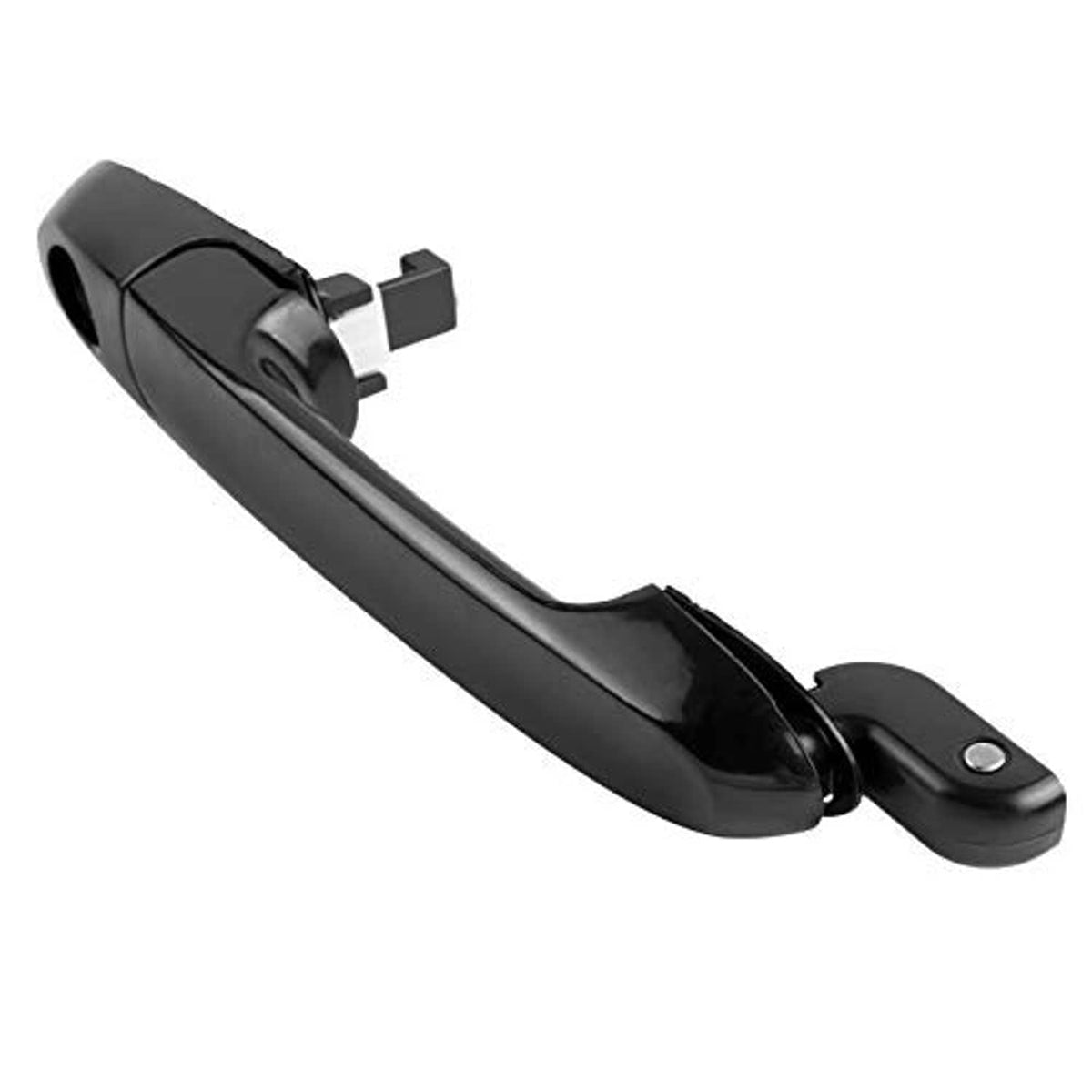 Front passenger exterior door handle with mounting clips, glossy black finish