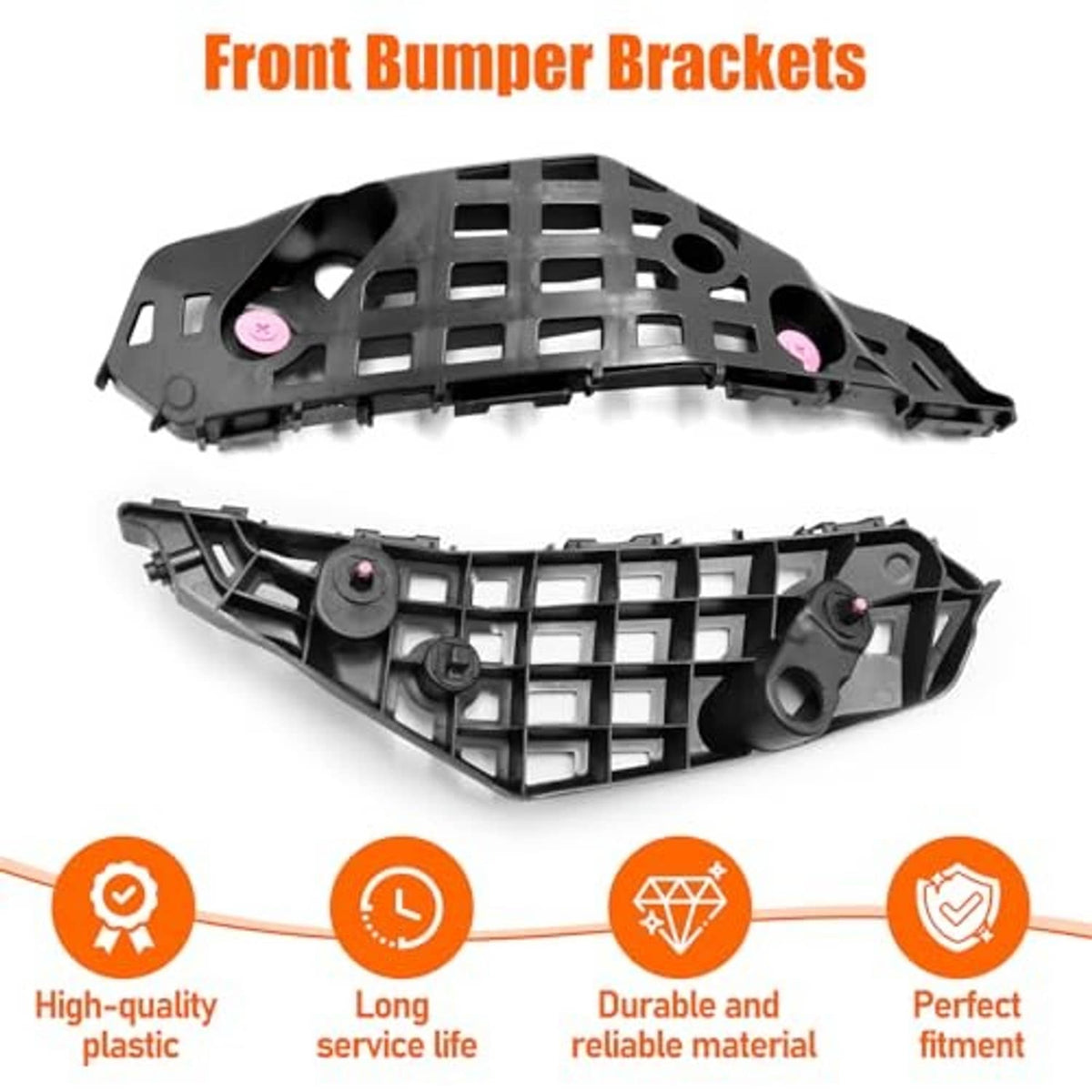 Black front bumper bracket set, two pieces with textured frame and mounting points