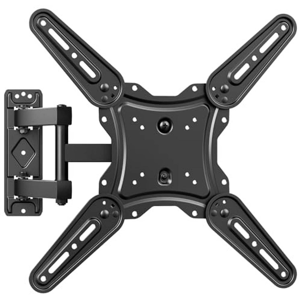 Black full-motion TV wall mount bracket with four swivel arm bars and wall mounting plate