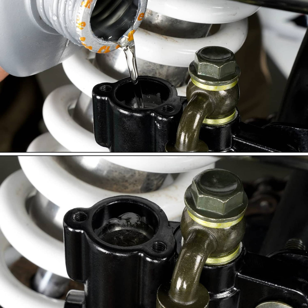 Black brake master cylinder reservoir and hydraulic fitting with hex cap