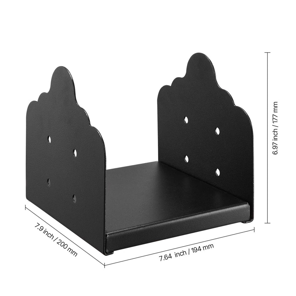 Black steel 2-pack fence post base bracket set with bolt holes and mounting tray