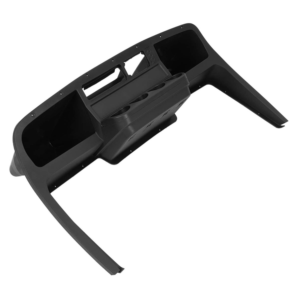 Golf cart dash cover underside view with molded supports and side vent opening