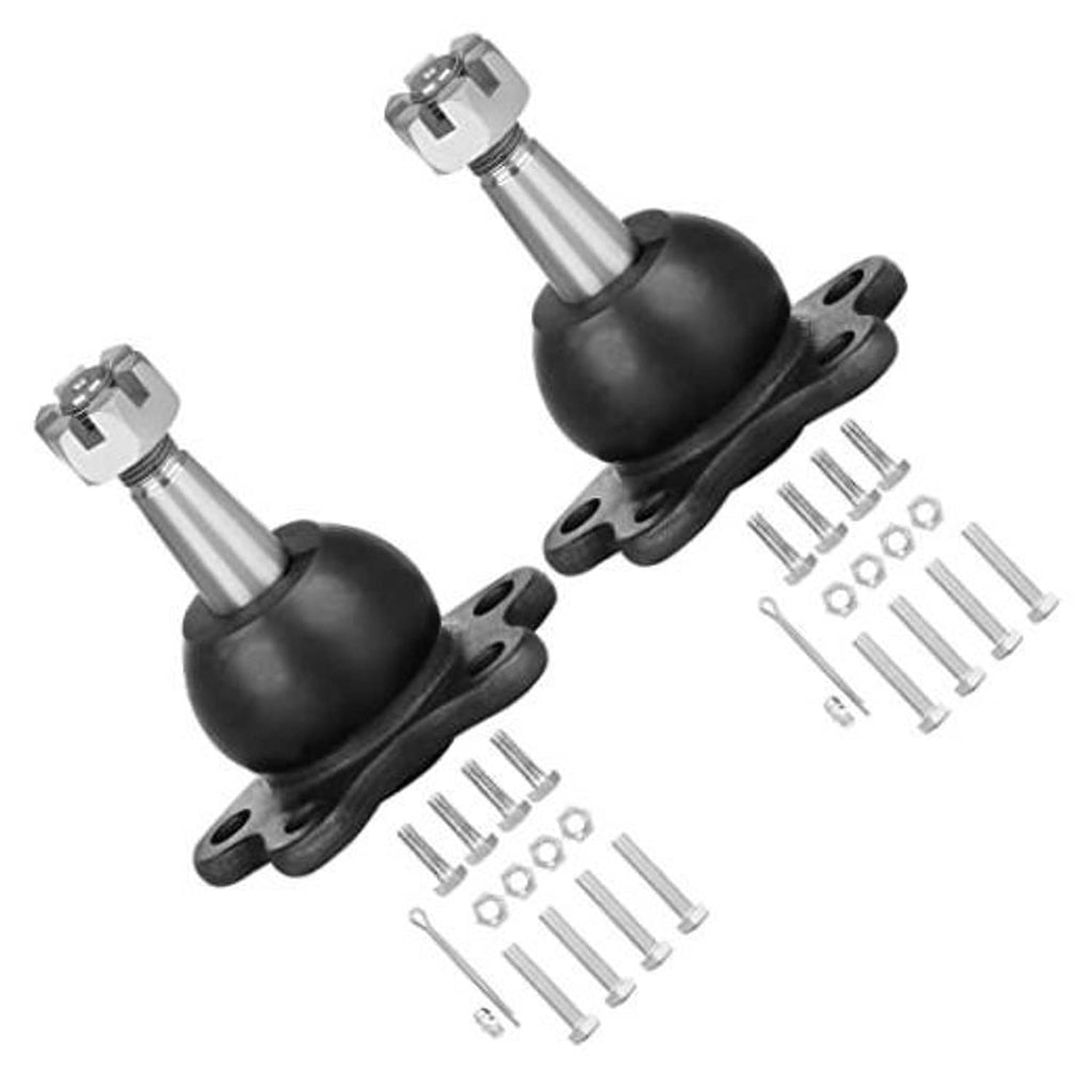 Front upper ball joint set: black rubber boot, silver stem, mounting flange, 2-pack
