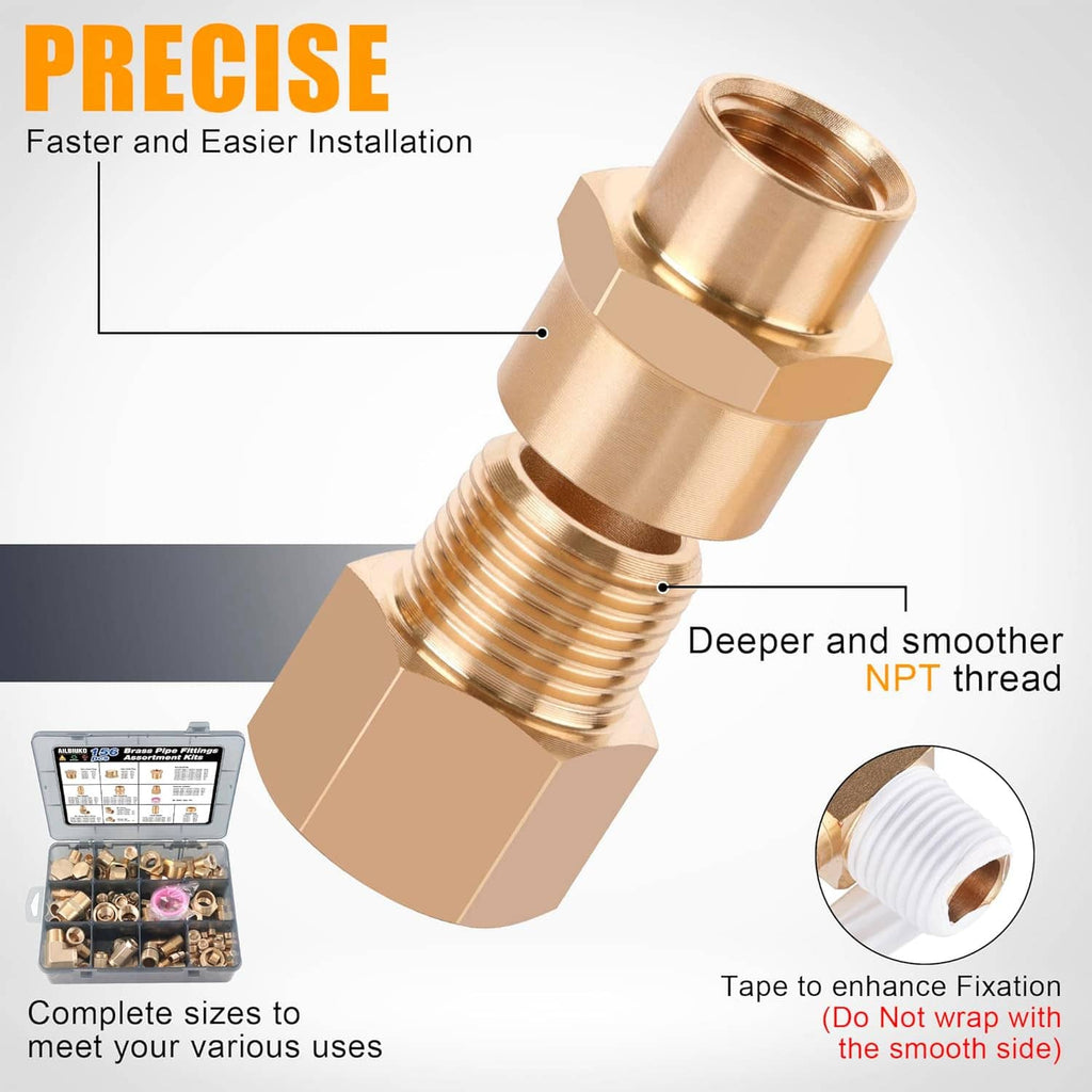 Brass NPT threaded pipe connector with smooth, deep thread section