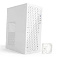 White micro ATX computer case with mesh front panel and included cooling fan