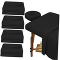Black massage table sheet set with face rest cover, stacked 4-piece bundle