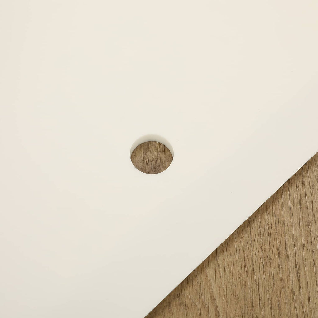 Close-up of white boat locker door cover lid with round mounting hole