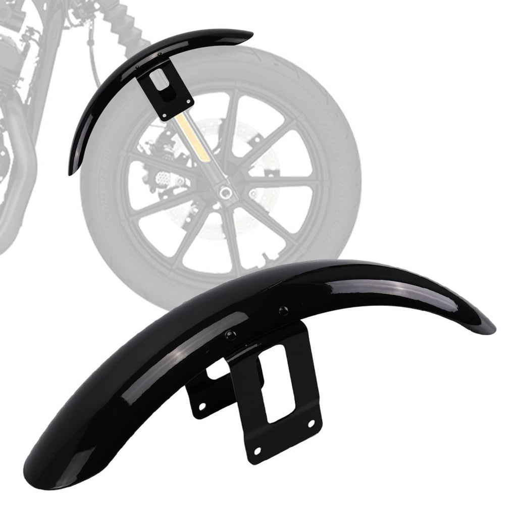 Black front fender mudguard cover with brackets, designed to fit over the front wheel.