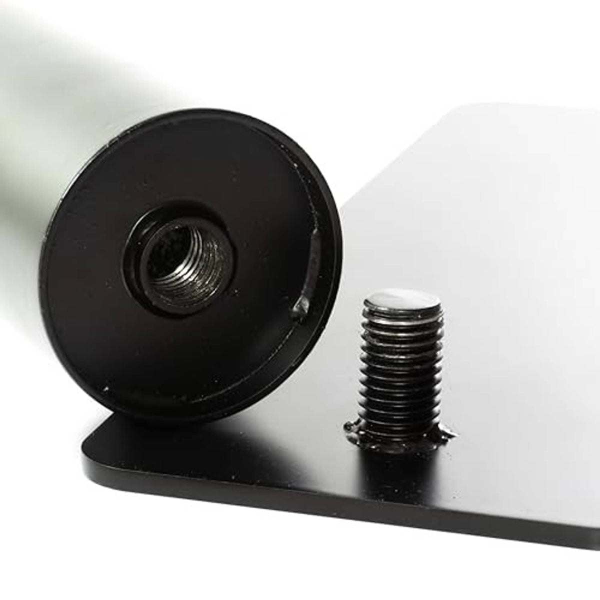 Black tire mount base with threaded top opening and stacked mounting screws