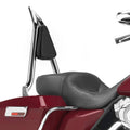 Chrome sissy bar passenger backrest with black padded rest and mounting bracket