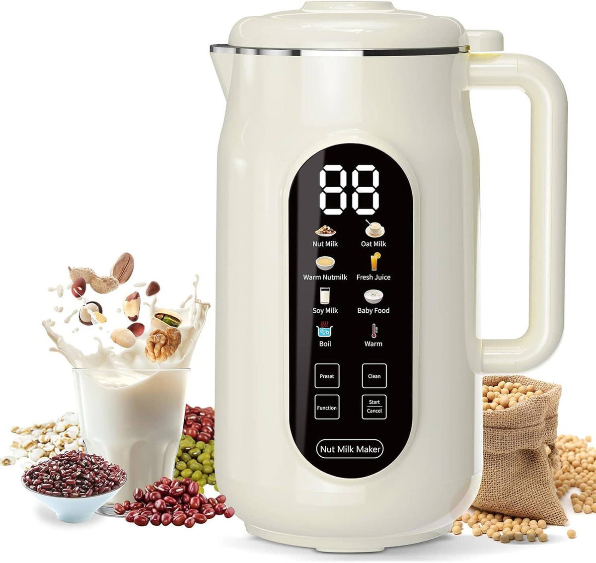 Cream nut milk maker machine with digital display panel and jug handle