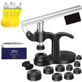 Watch back cover press tool set with black handle and assorted round dies