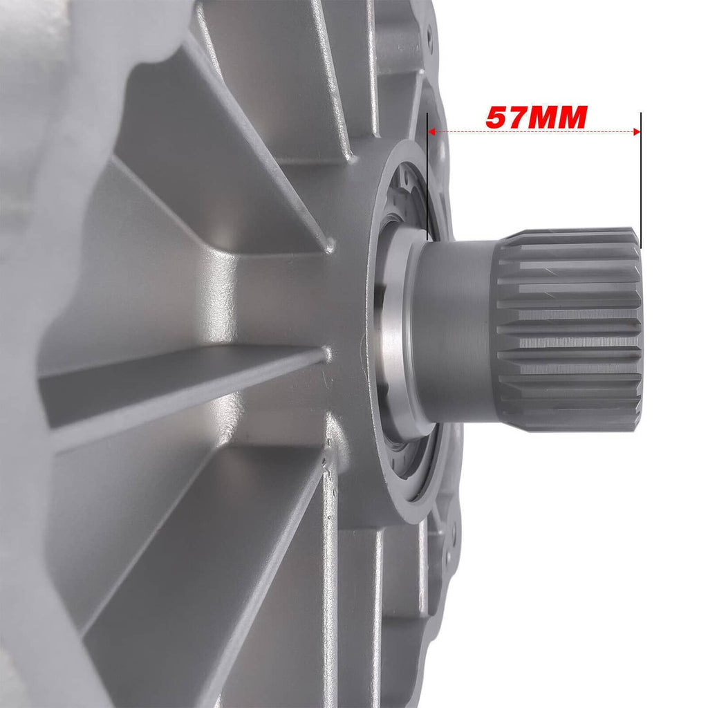 Transfer case assembly end with 57mm measurement and ribbed coupling gear