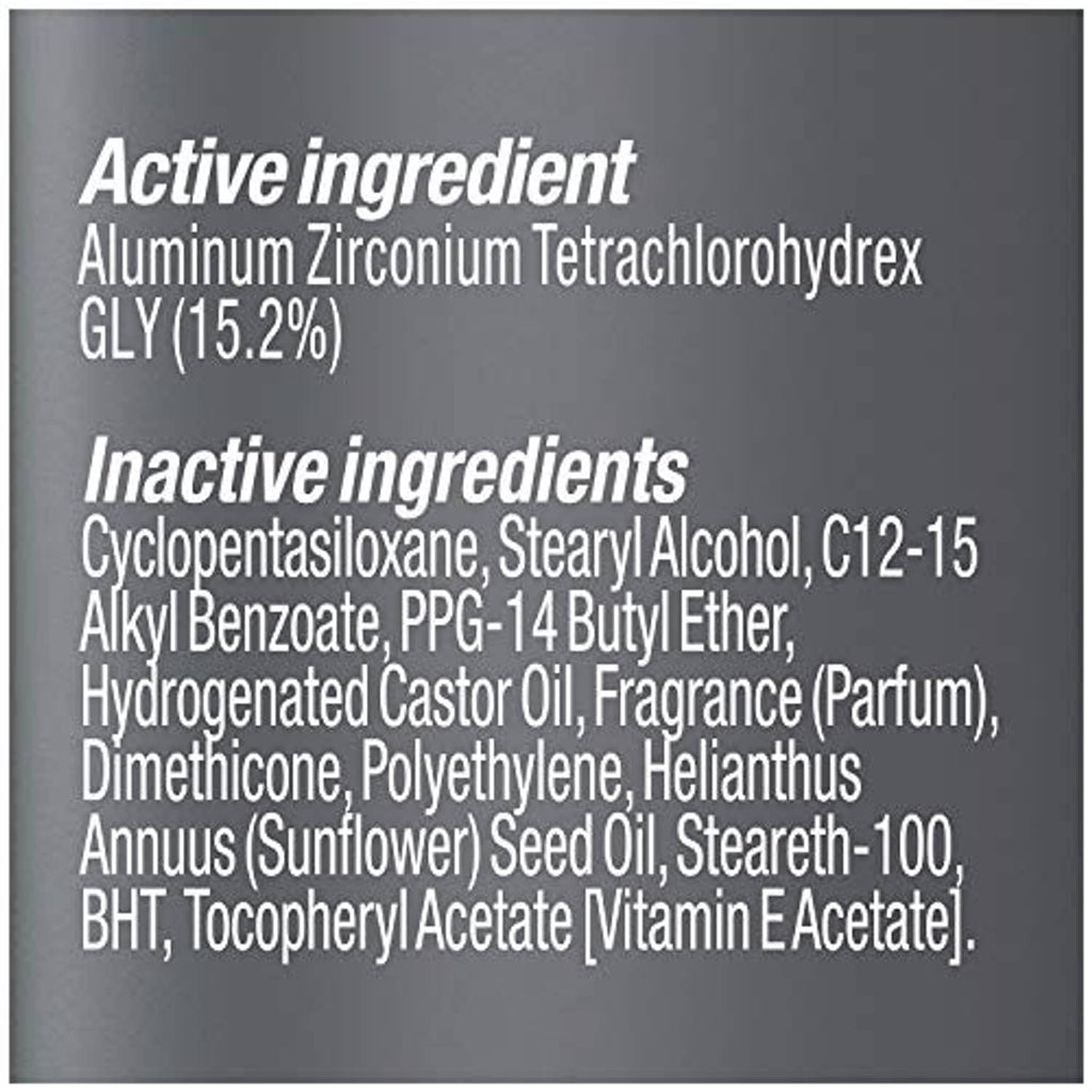 Deodorant label showing active and inactive ingredients list