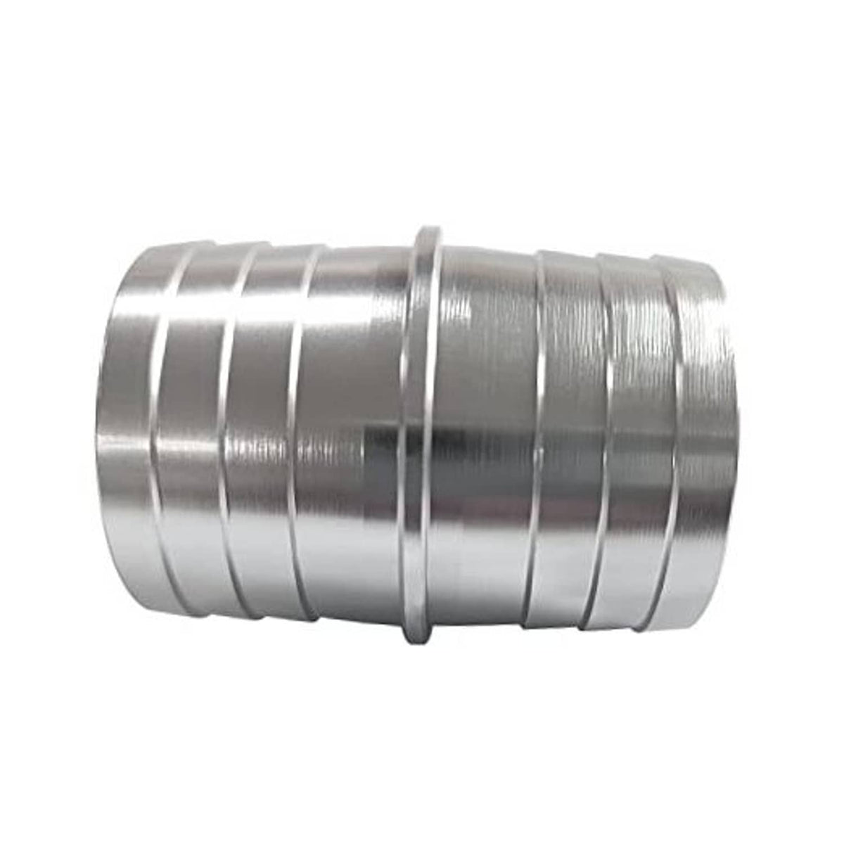 Aluminum hose barb splice coupler with ribbed body and central connector ring