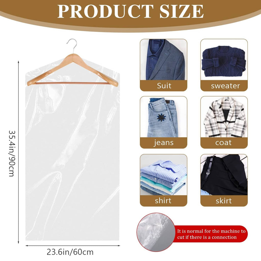 Clear hanging garment bag, 60x90cm size with hanger loop and top opening