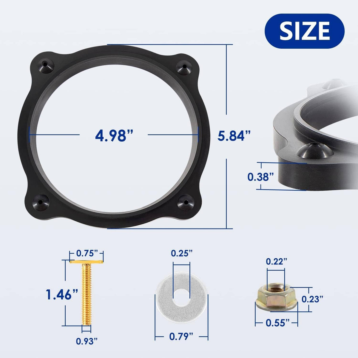 Black RV toilet floor flange seal mounting kit with size measurements