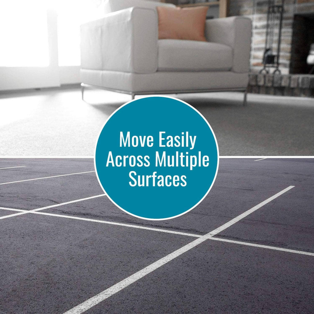 Promotional scene of walker mobility across floor surfaces; ski glides not clearly shown