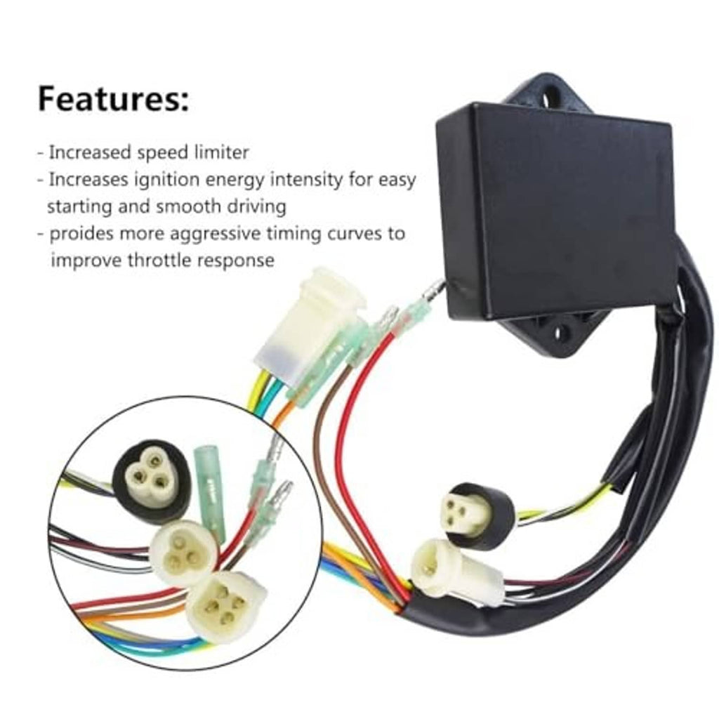 Ignition box and wiring harness with multi-color leads and white connector plugs