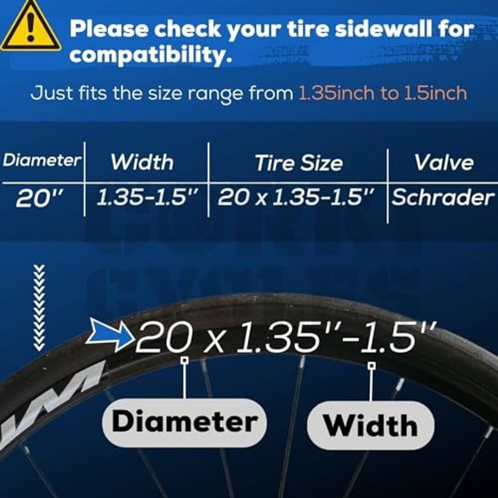 20 in bicycle inner tube fits 1.35–1.5 tire size (20 x 1.35–1.5)