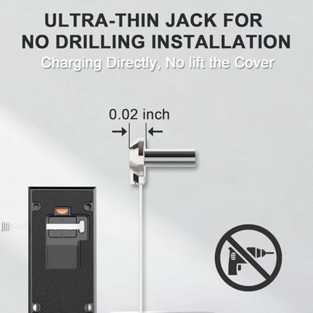 Ultra-thin solar charging jack connector with cable for no-drill doorbell install