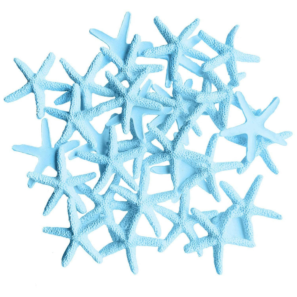 Light blue glitter starfish ornaments, set of multiple starfish shapes