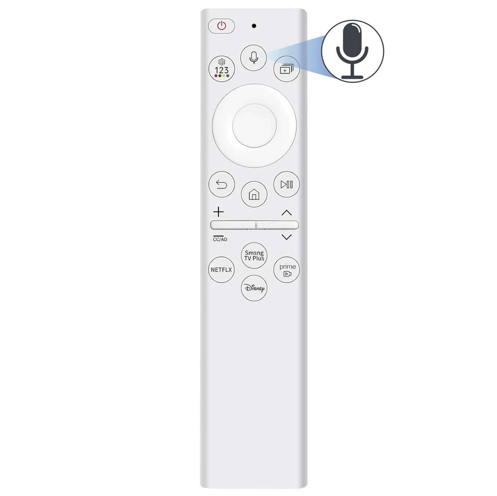 White TV remote control with circular navigation pad and power button