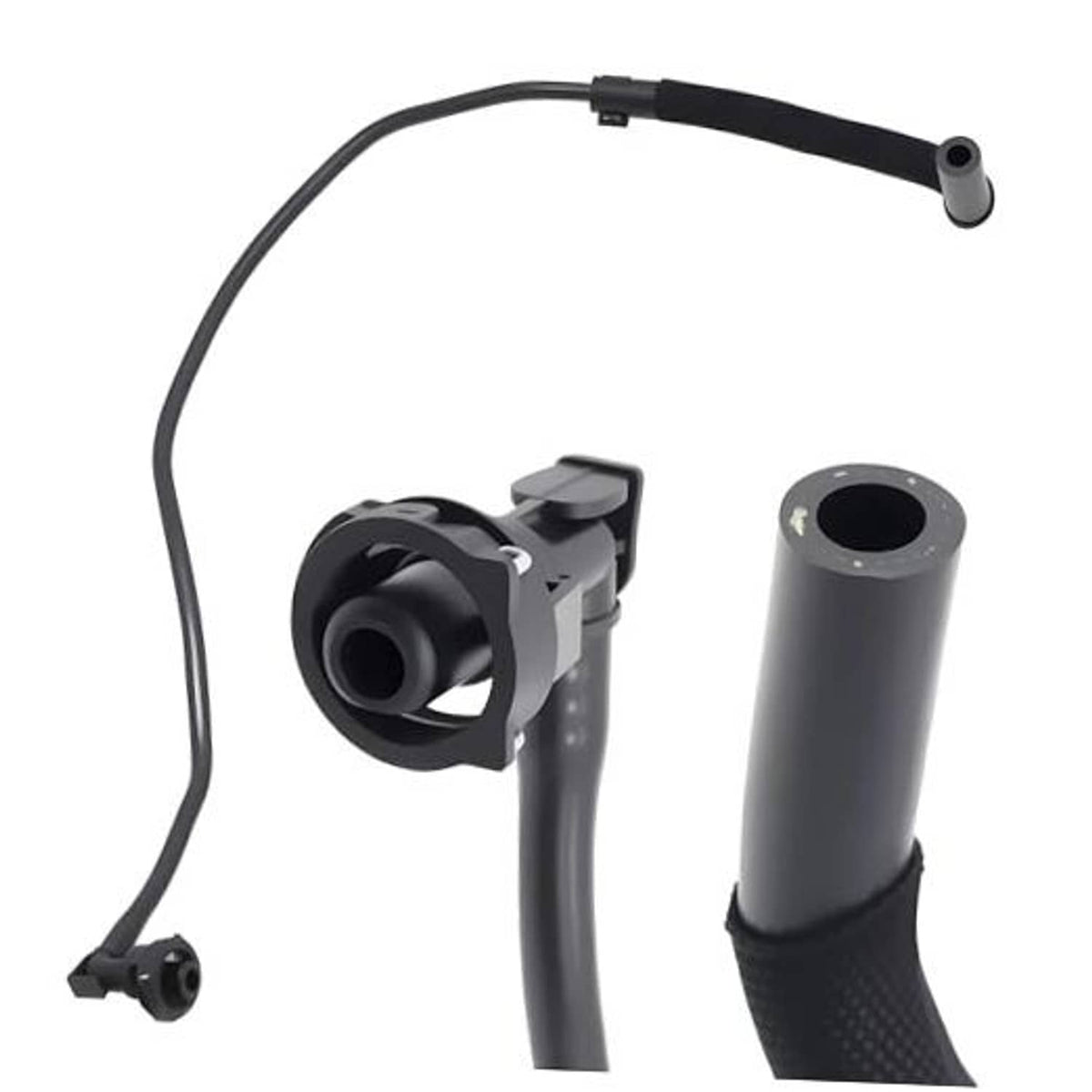 Engine coolant overflow hose assembly, black rubber hoses with vent and connector caps