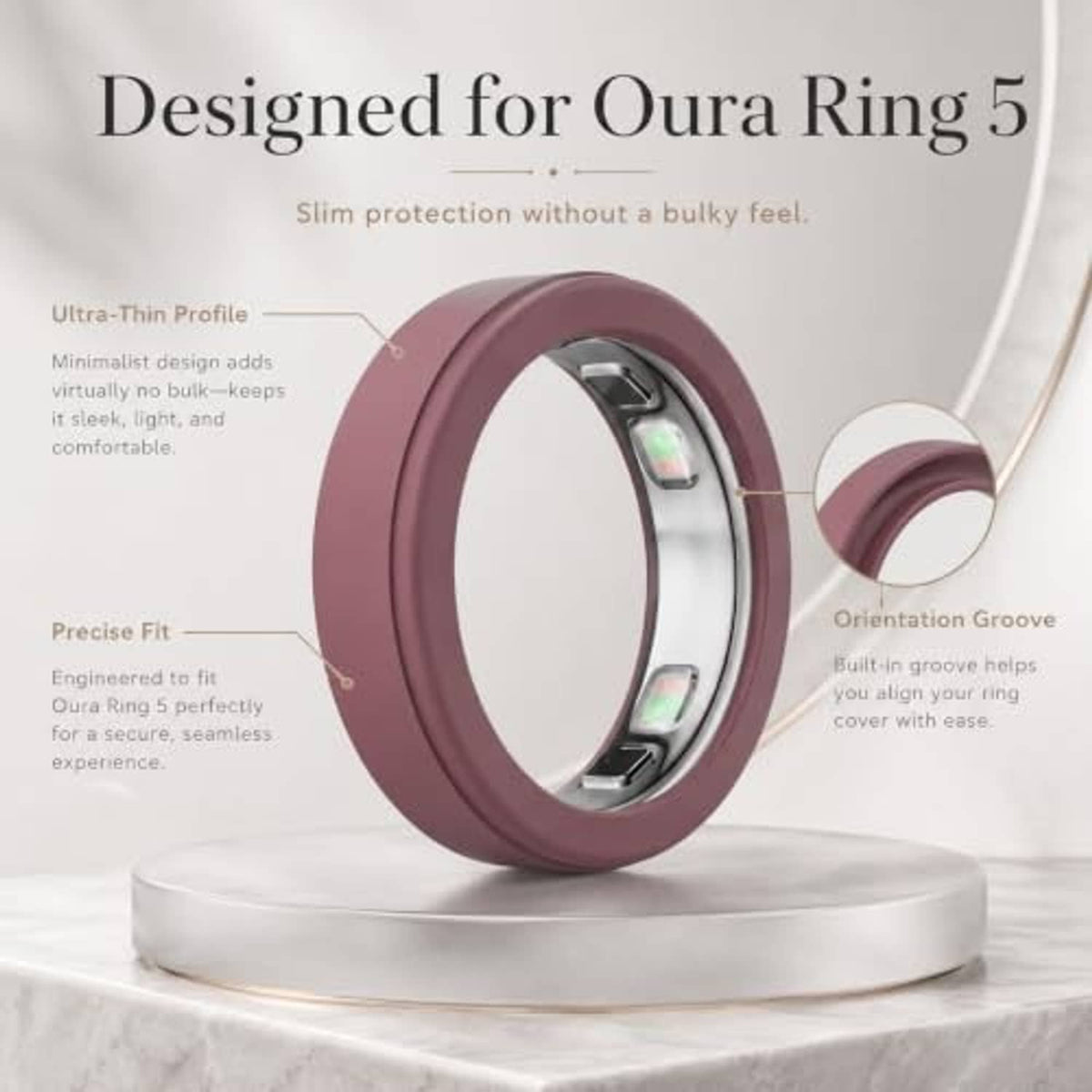 Slim Oura Ring 5 ring cover in mauve with precise sensor window cutout