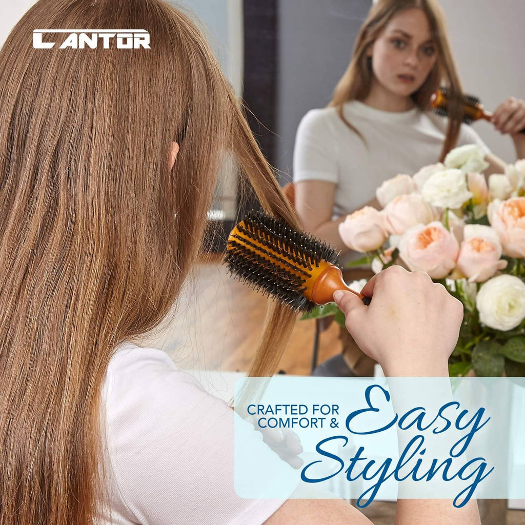Anti-static round roller hair brush styling long hair, yellow barrel and black bristles