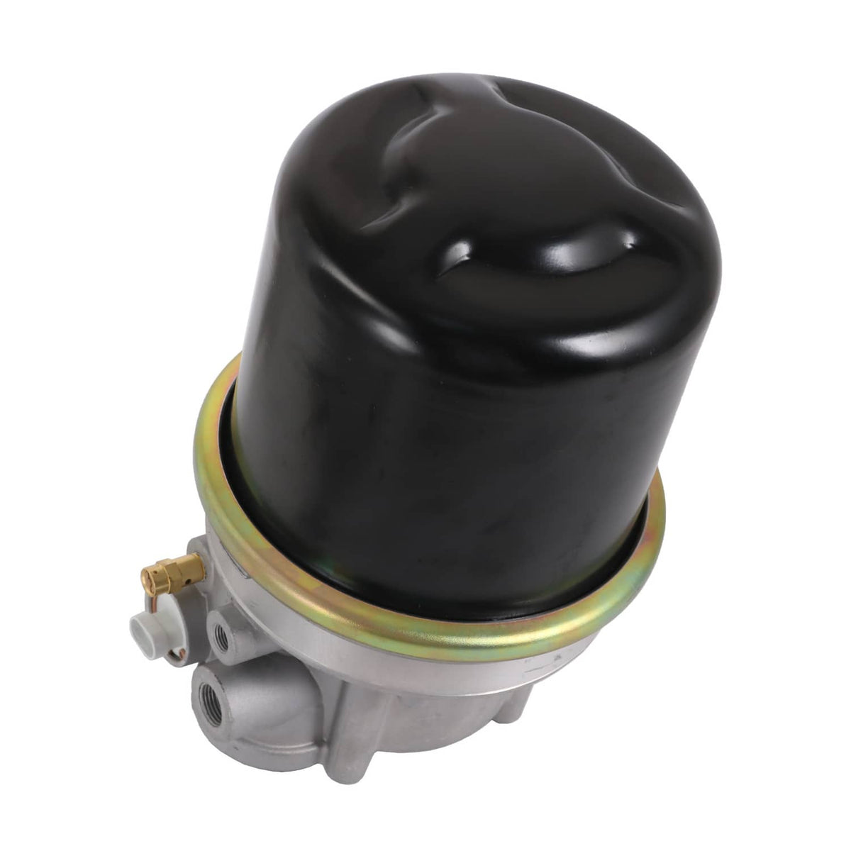 Air dryer with black top canister and silver base, side fittings and inlet port
