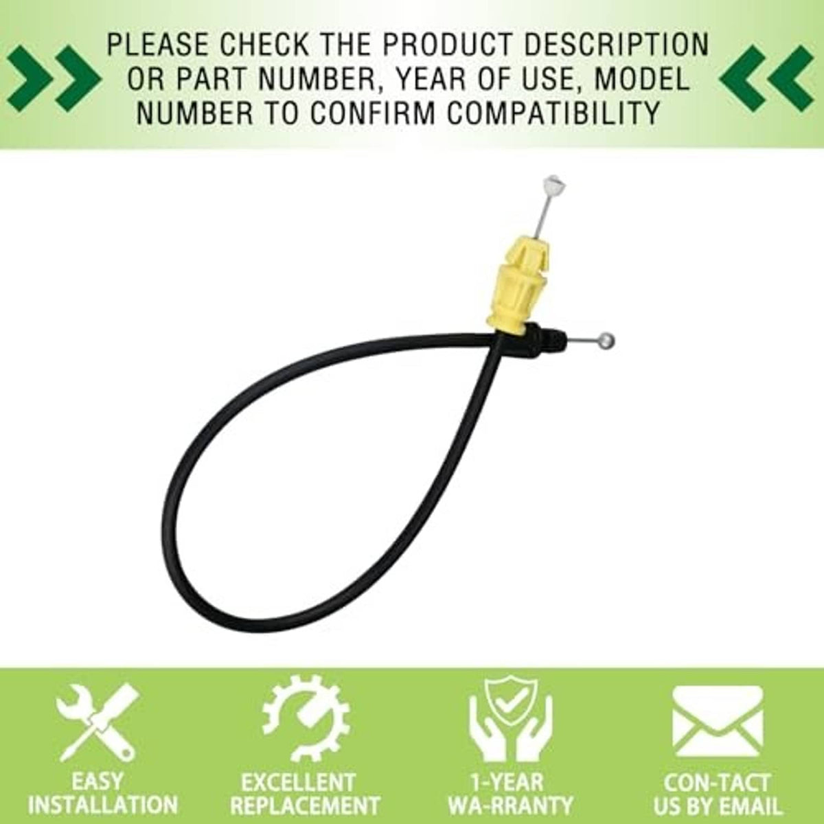 Looped door latch release cable with yellow connector and silver metal ball end