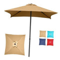 Tan mini square patio umbrella with vented canopy, center pole, and fabric panel options