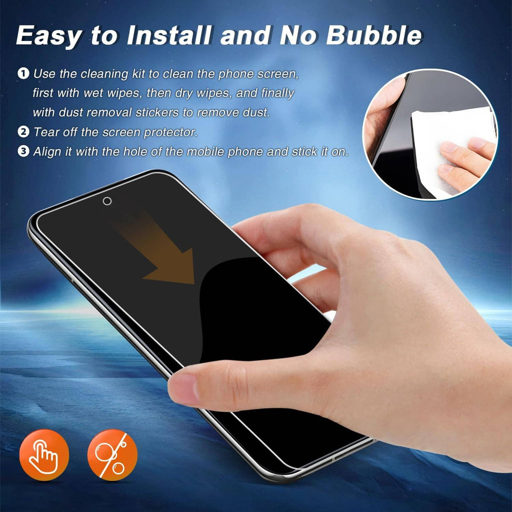 Easy-install tempered glass privacy screen protector, no-bubble application