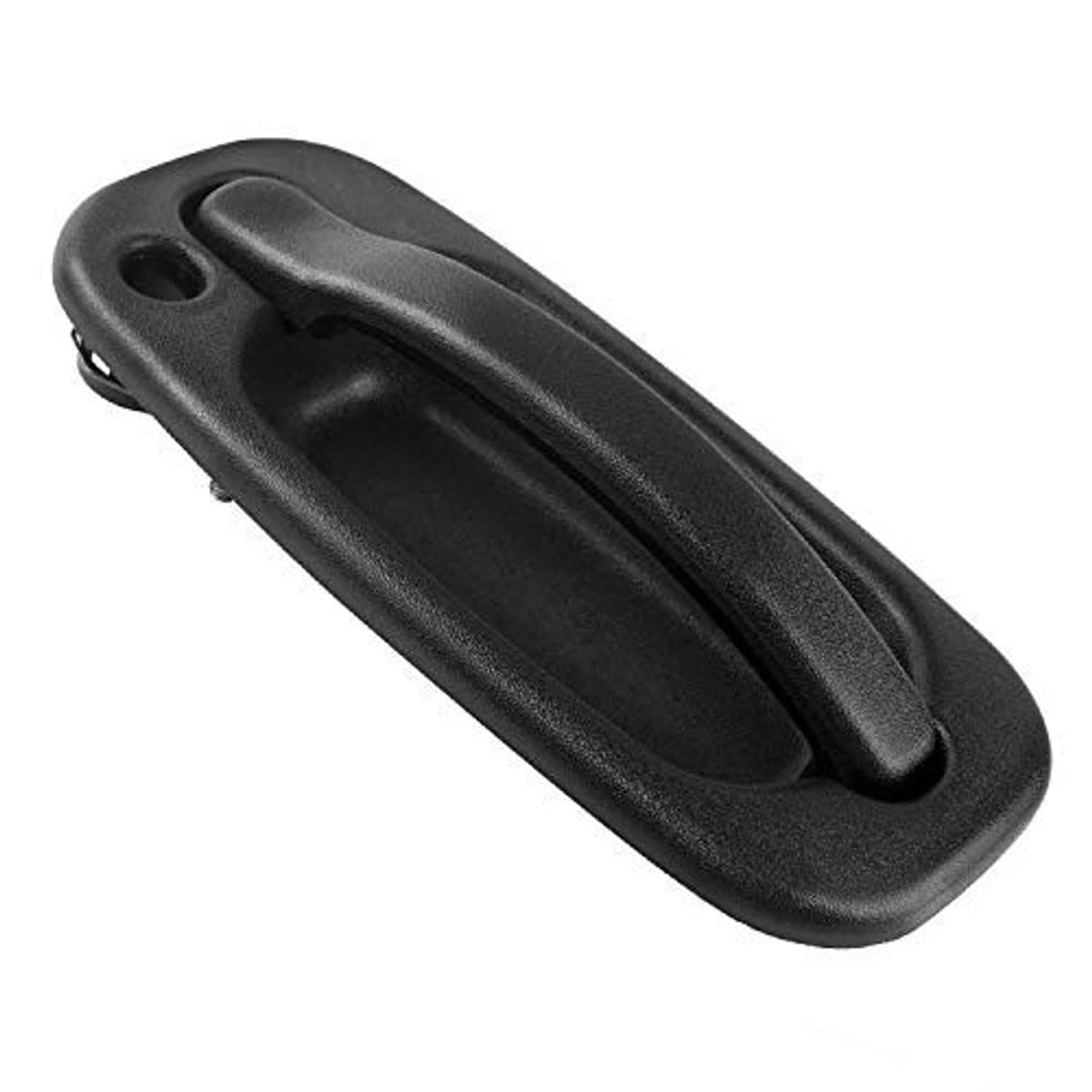 Exterior door handle, black with contoured oval pull recess