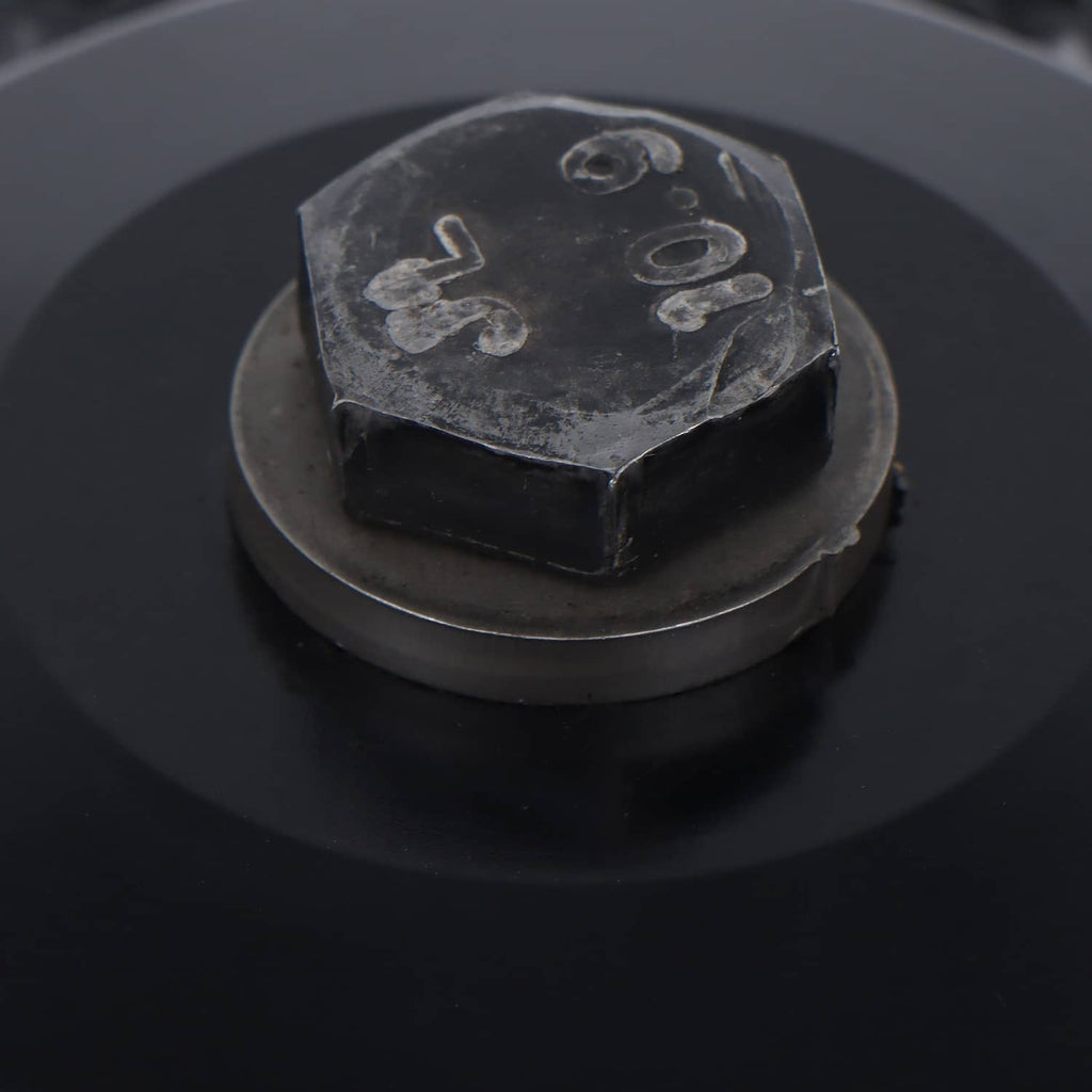 Drive pulley clutch primary assembly close-up of black center cap with stamped markings