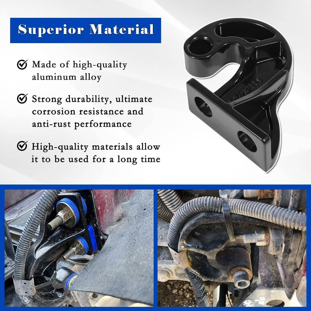 Black right-hand lower hood pivot bracket with arm and bolt holes