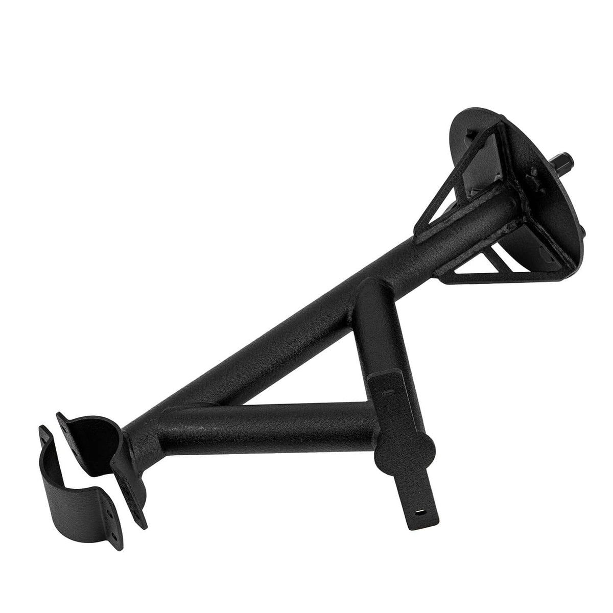 Spare tire carrier mount rack holder, long U-shaped bar with end mounting plate, black