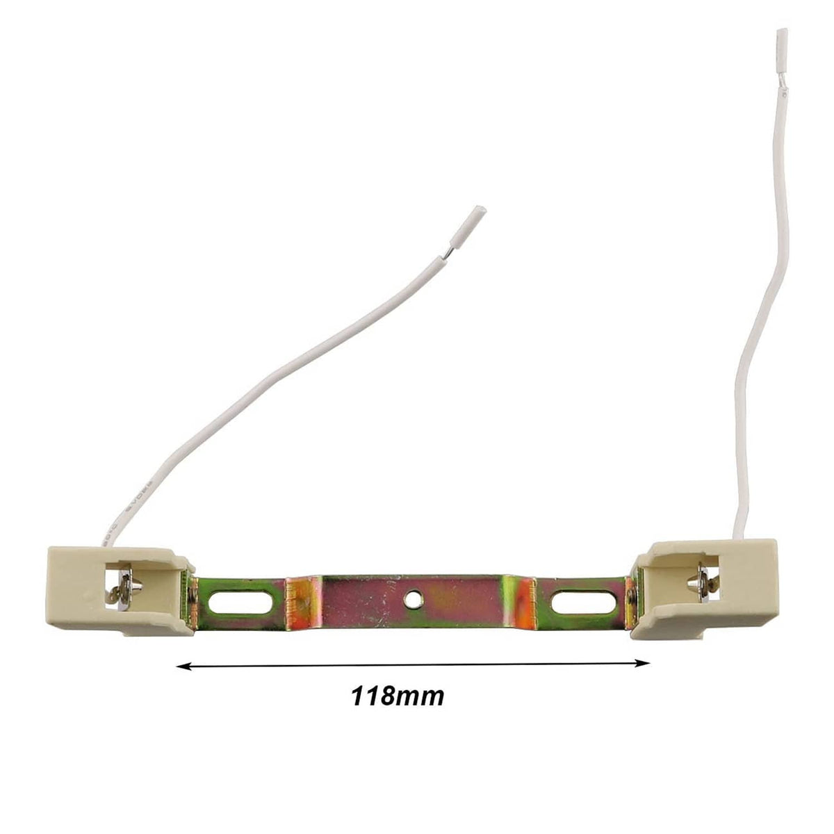 Beige R7S ceramic lamp socket set, 118mm metal bar with two ceramic holders