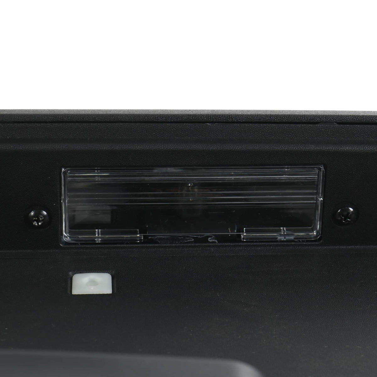 Rear tailgate license pocket with clear license window and mounting screws, black