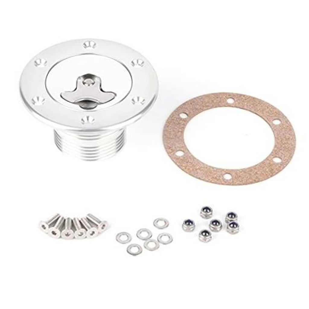 Billet aluminum fuel filler cap kit with gasket and mounting hardware, chrome finish